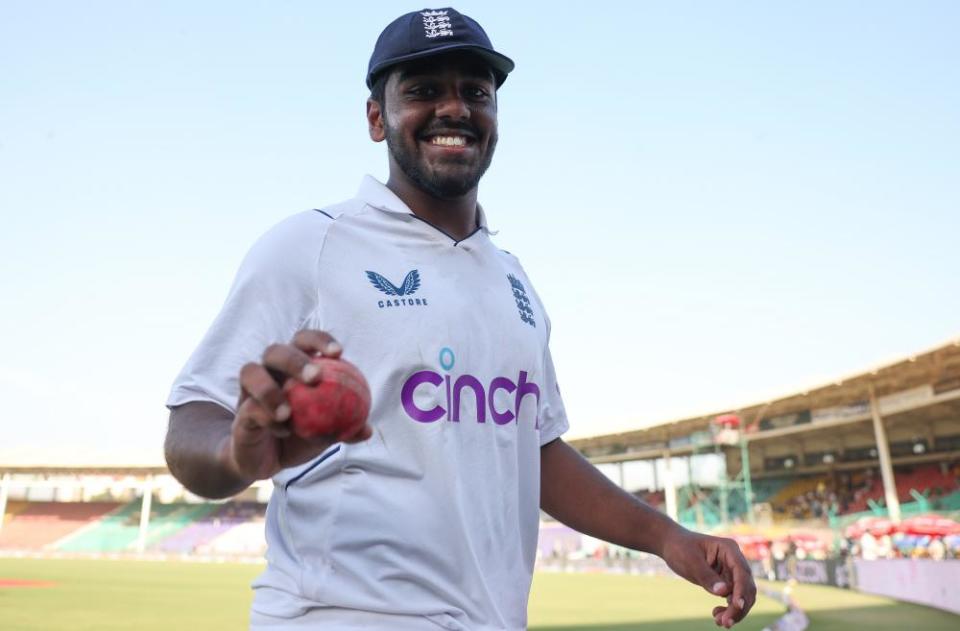 England’s Rehan Ahmed walks off after taking five wickets in the third Test against Pakistan in Karachi last December