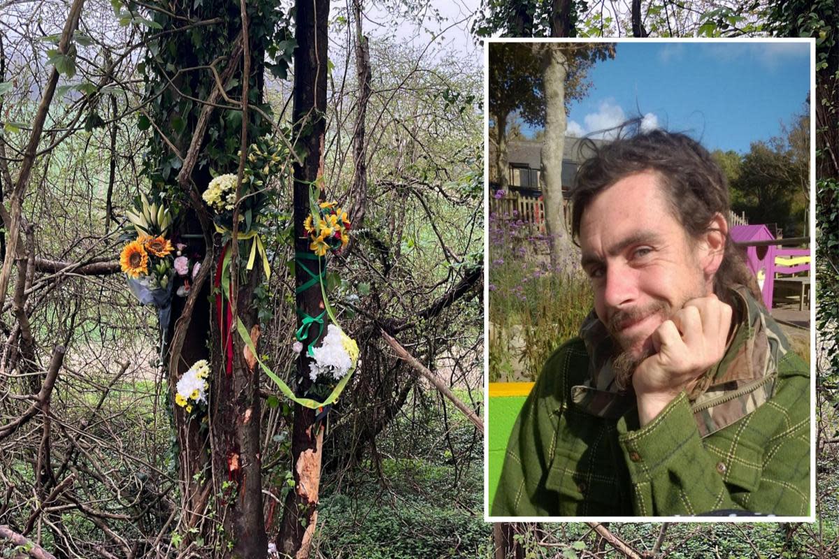 Paul Hart, who died in a crash on April 7 and flowers laid at the scene in tribute. <i>(Image: Hampshire and IW Constabulary/IWCP)</i>