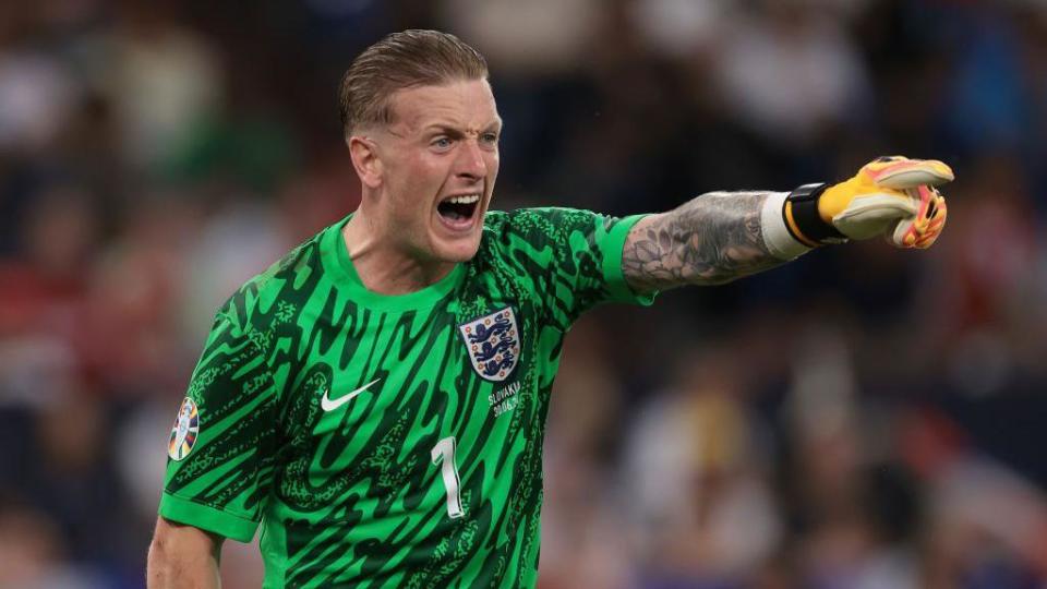 Jordan Pickford in action for England