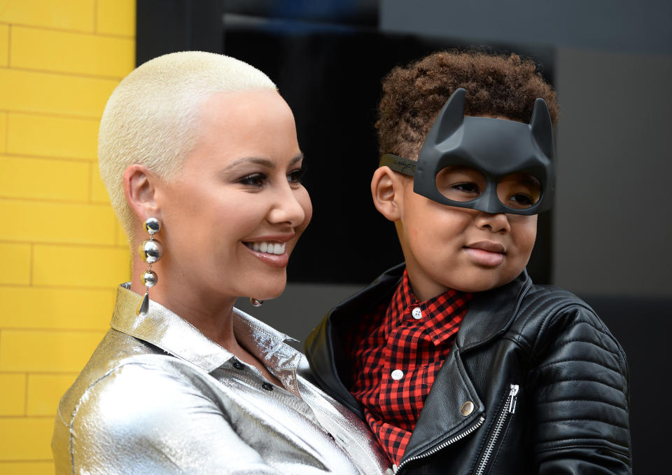 WESTWOOD, CA - FEBRUARY 04:  Model Amber Rose and her son Sebastian Taylor Thomaz arrive at the premiere of Warner Bros. Pictures' "The LEGO Batman Movie" at the Regency Village Theatre on February 4, 2017 in Westwood, California.  (Photo by Amanda Edwards/WireImage)