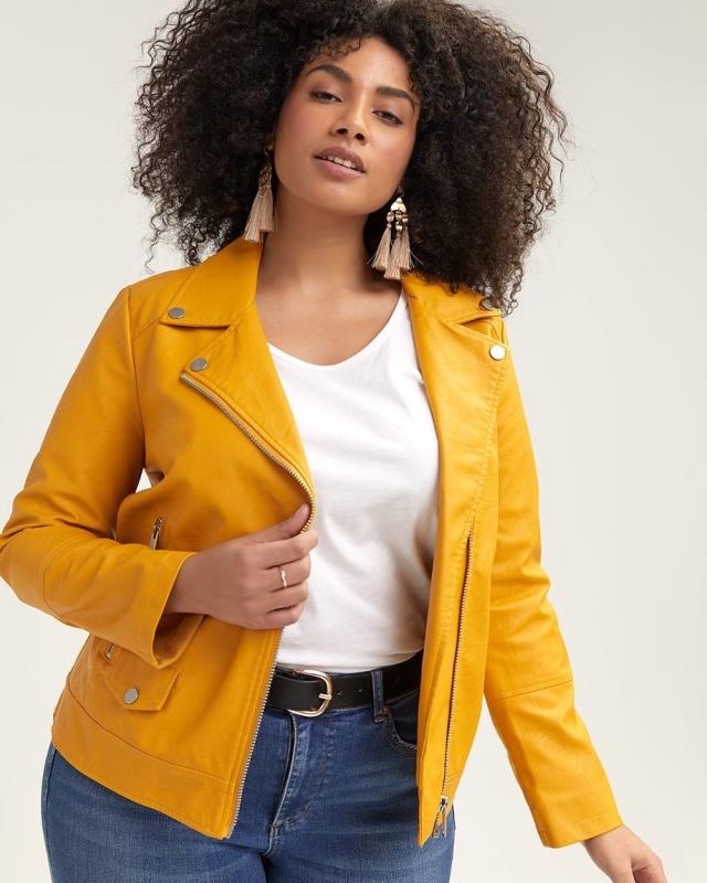 Mustard Yellow Leather Biker Jacket Plus Size