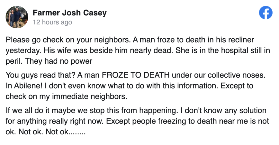 Josh Casey's Facebook post. 