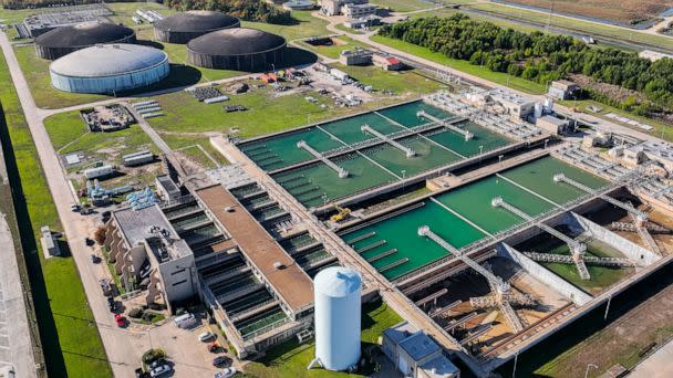 PHOTO: In an aerial view, the East Water Purification Plant is seen on Nov. 28, 2022 in Galena Park, outside Houston, Texas.  (Brandon Bell/Getty Images)