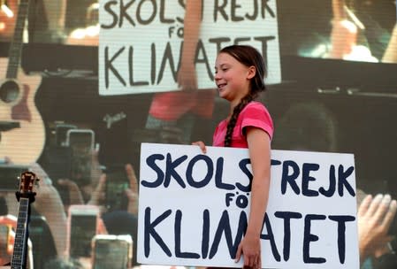 Sixteen year-old Swedish climate activist Greta Thunberg at Global Climate Strike in Manhattan in New York