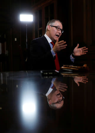 Environmental Protection Agency Administrator Scott Pruitt speaks during an interview with Reuters journalists in Washington, U.S., January 9, 2018. REUTERS/Kevin Lamarque