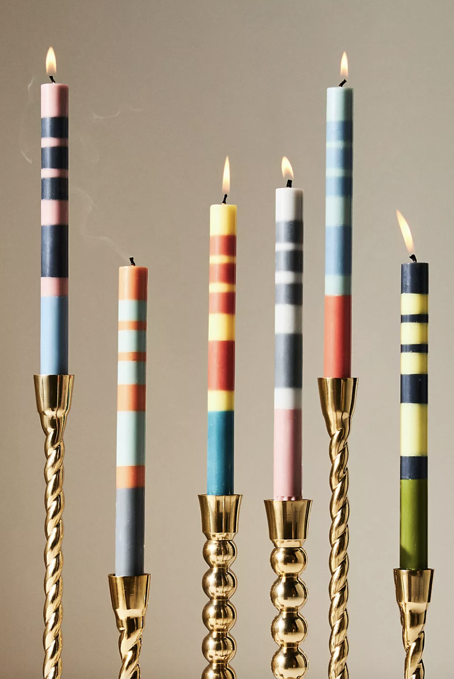 Striped Taper Candles in colourful stripes (Photo via Anthropologie)