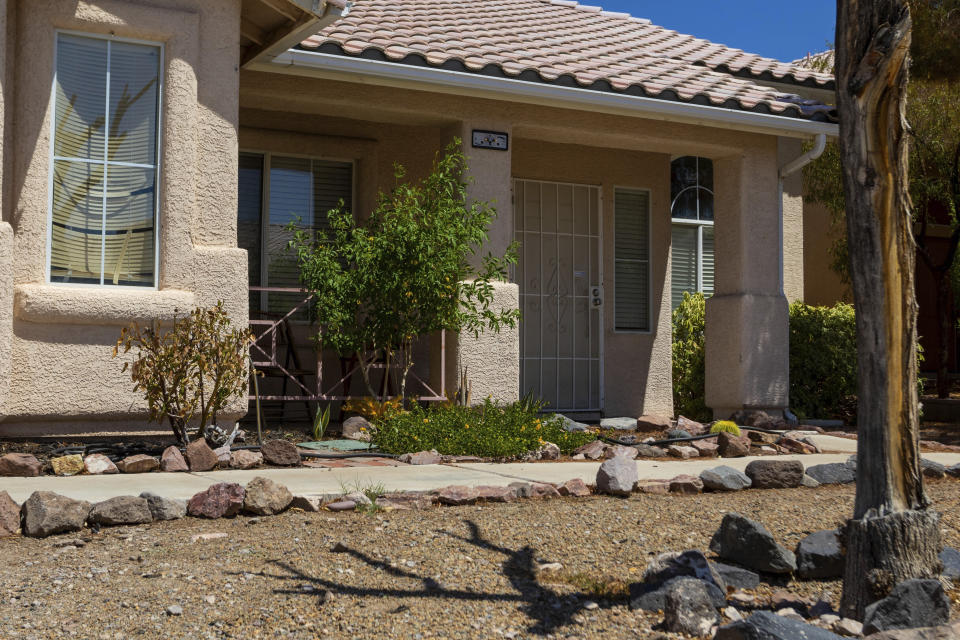 A home searched by Las Vegas police is seen on Thursday, July 20, 2023, in neighboring Henderson, Nev. The property was searched Monday, July 17, in connection with the 1996 drive-by shooting of rapper Tupac Shakur in Las Vegas. (AP Photo/Ty ONeil)