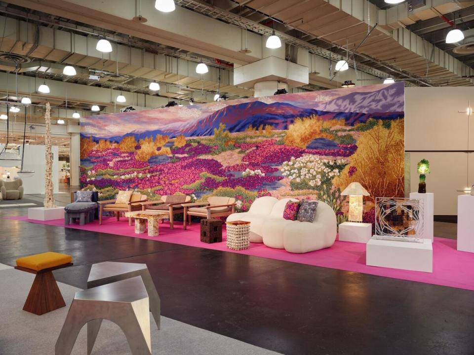 A scene from The Crossroads exhibition at ICFF, including the Superbloom wallcovering by Liora Manné 