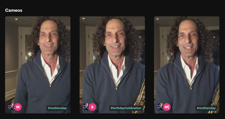 Screen grab from Kenny G's Cameo page