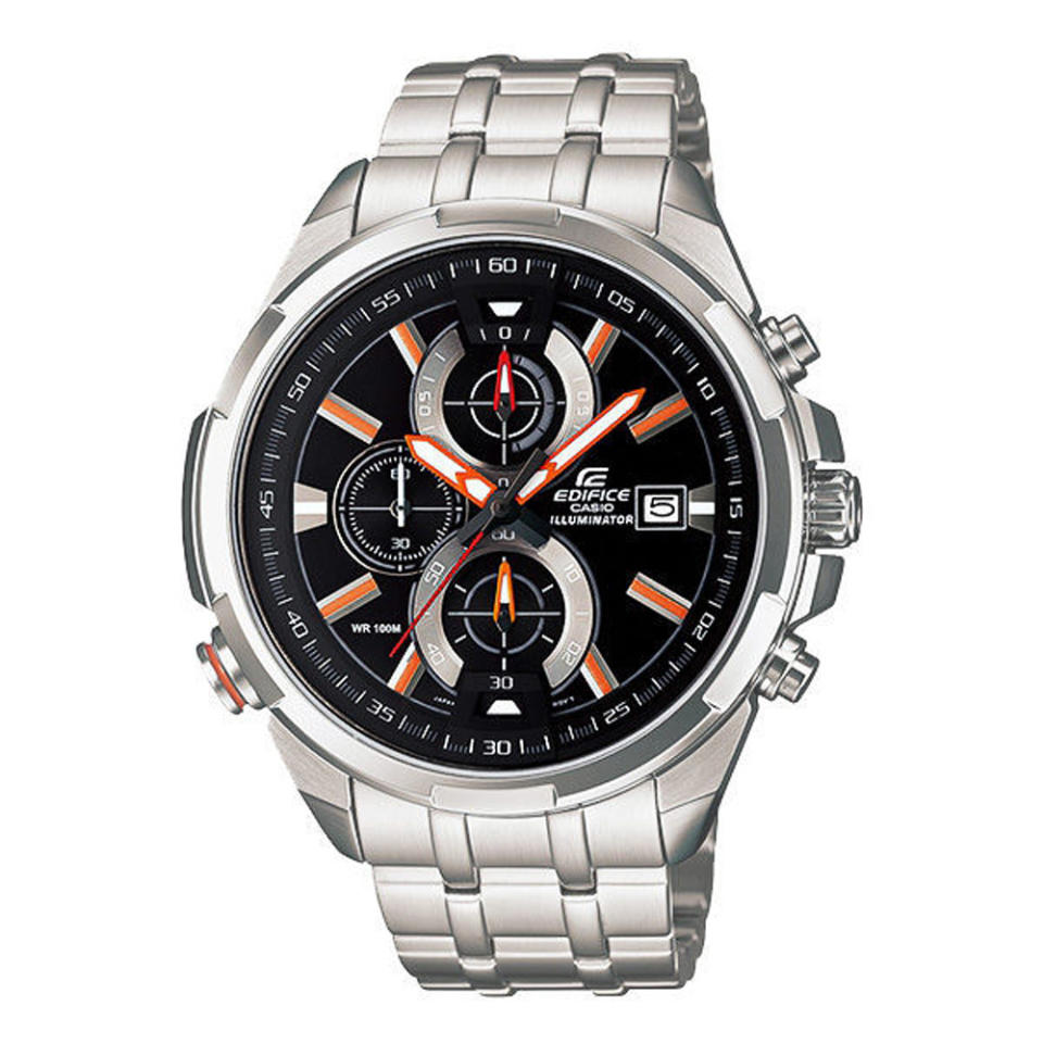 ▲CASIO EDIFICE 雙黑光快感奔馳賽車運動錶EFR-536D-1A4VDF，具LED霓虹照明功能。（圖片來源：Yahoo購物中心）