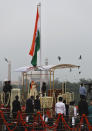 Indian Prime Minister Narendra salutes the national flag flying from the ramparts of the historic Red Fort monument on Independence Day in New Delhi, India, Saturday, Aug. 15, 2020. (AP Photo/Manish Swarup)