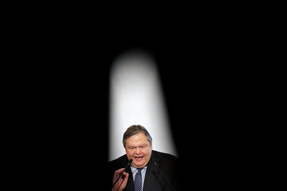 Greece's Socialist party leader Evangelos Venizelos speaks to party supporters during a pre-election rally in Athens, Saturday April 28, 2012. The former finance minister said he expected no single party to be able to form a government after the vote and noted that if his party, PASOK, were to enter a coalition a priority would be to slowly wean Greece off the restrictions of two emergency loan agreements and into self-sustaining growth by 2015.(AP Photo/Kostas Tsironis)