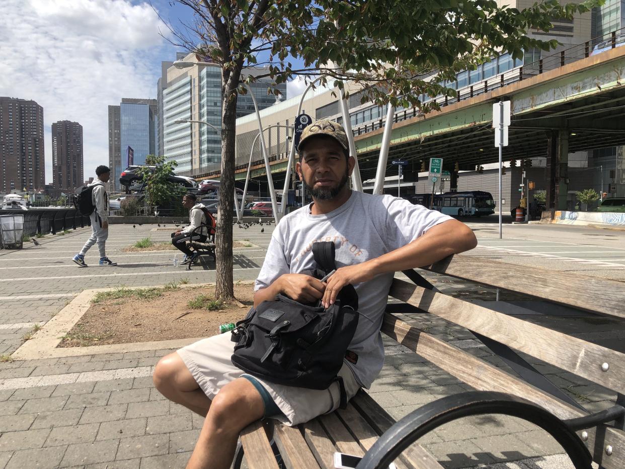 Jose Rodriguez, 38, a Venezuelan migrant who arrived in New York last week, on the first bus sent by Greg Abbott.