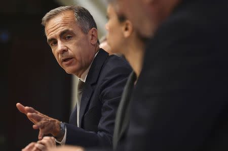 Mark Carney, Governor of the Bank of England, speaks during the bank's Financial Stability Report news conference at the Bank of England in London, Britain July 1, 2015. REUTERS/Ben Stansall/pool