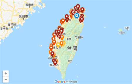 有網友製作「確診者足跡地圖」，利用Google Maps標示出可能的疫情熱區。(圖/截自Google Maps)