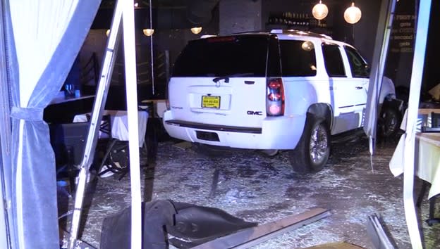 Photo captured near East Cullerton Street and South Indiana Avenue, in the South Loop, show the damage left behind after a crash crashed into the Chicago Oyster House.