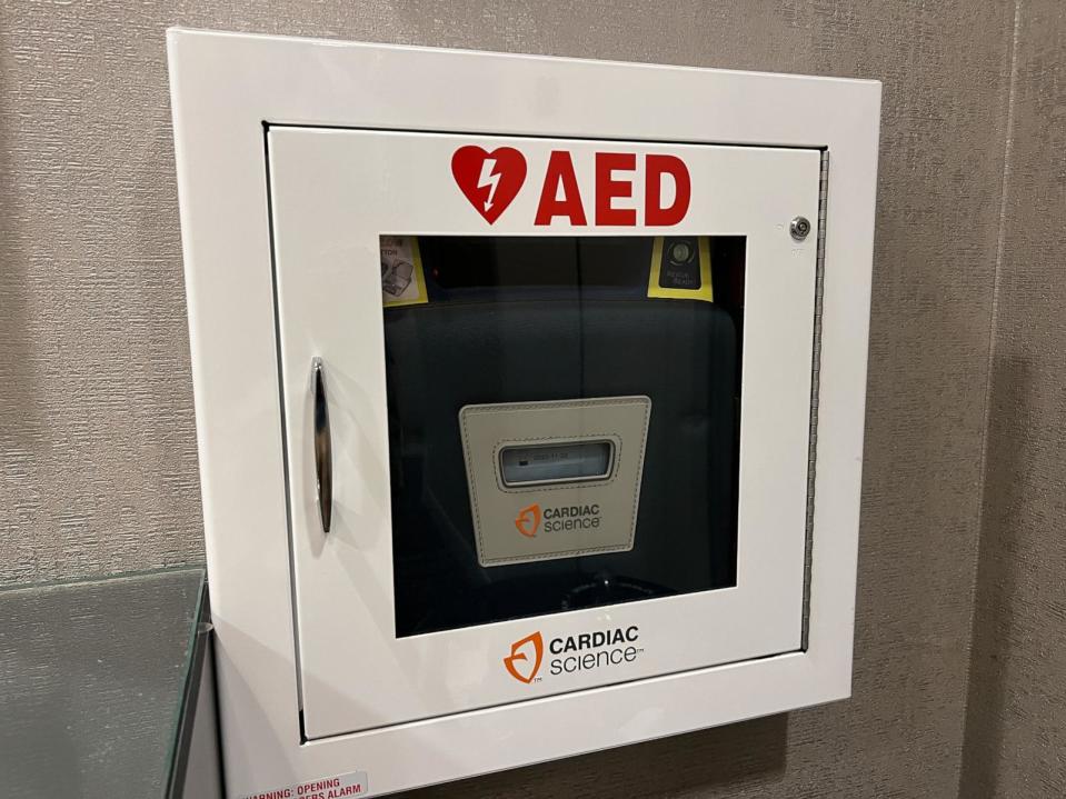 PHOTO: Cabinet containing an Automatic External Defibrillator (AED) in Austin, Texas, March 9, 2023. (Smith Collection/Gado via Getty Images)