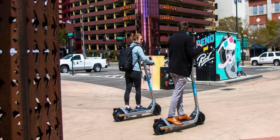 People seen using Bird scooters in Reno, Nevada.