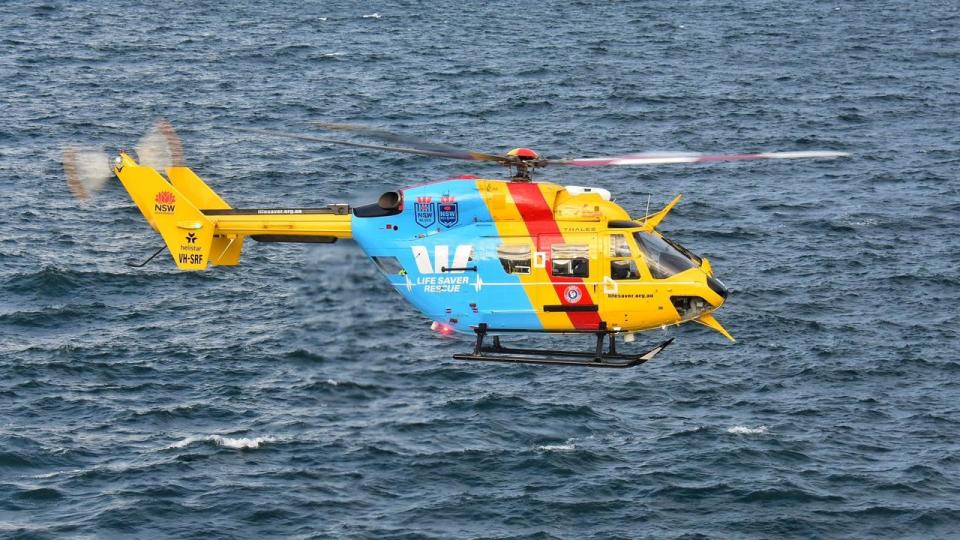 The Westpac Life Saver Rescue Helicopter searching around Swansea on Sunday. Picture: Supplied