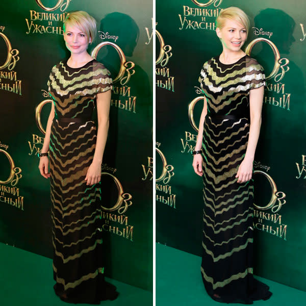 <b>Michelle Williams at the Russian premiere, Feb 2013 </b><br><br>Michelle looked amazing in a chevron-print Jason Wu Pre-Fall 2013 gown and minimal jewellery.<br><br>Images © AP