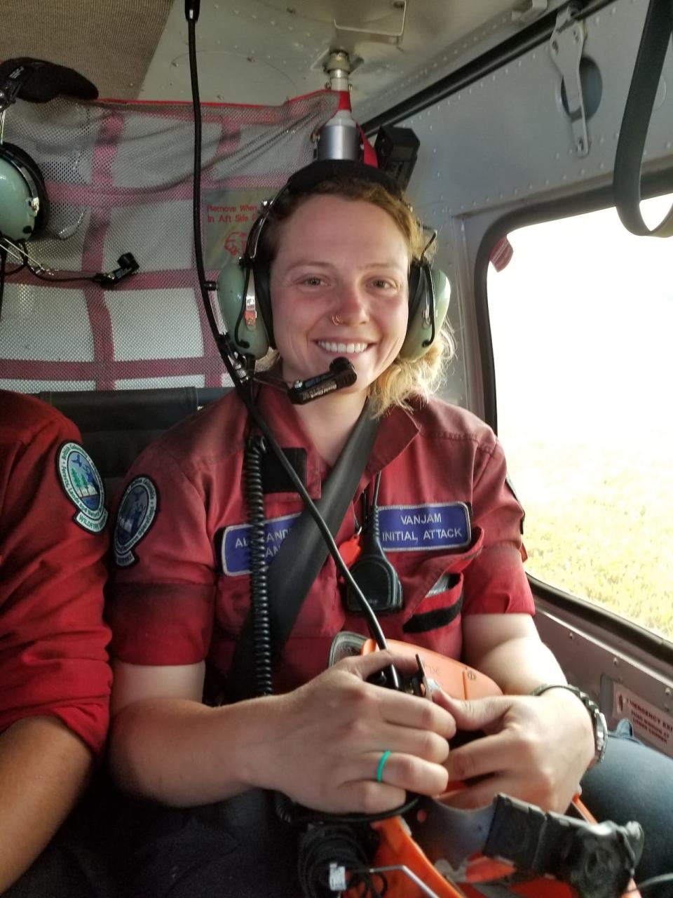 Alex Lane is pictured in 2018, when she was part of the VanJam Inital Attack wildfire fighting crew. 
