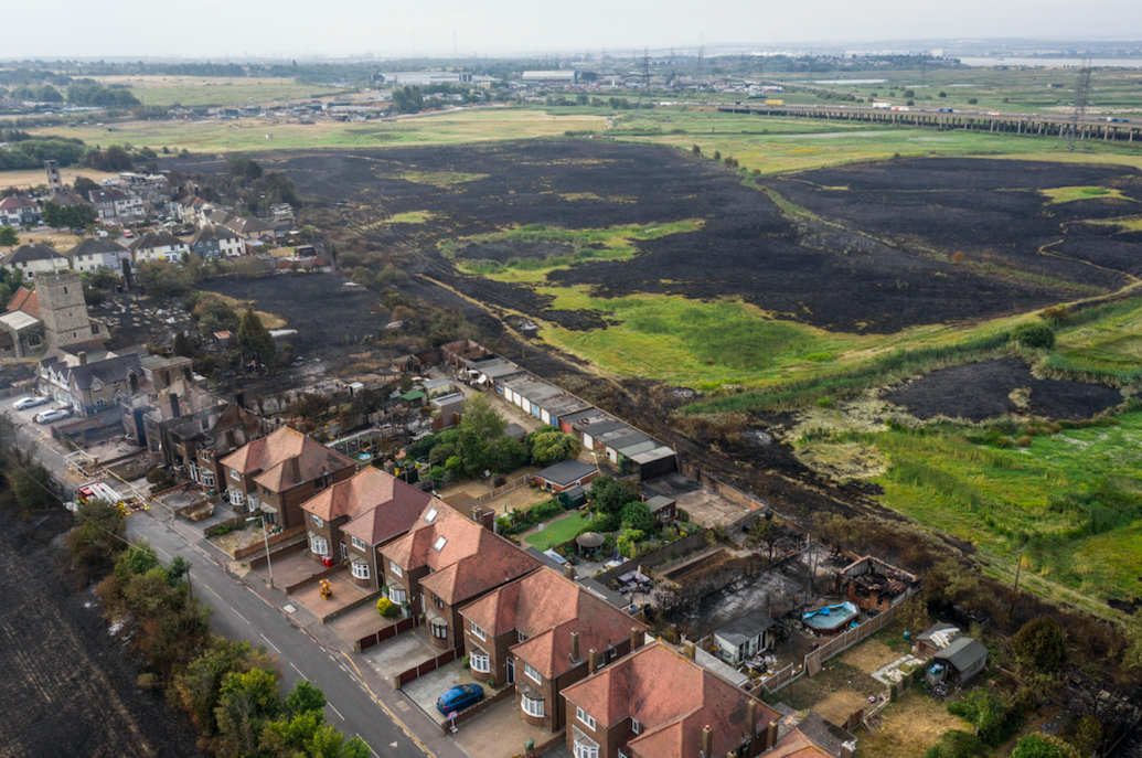 Footage from the air shows the scale of the devastation in Wennington. (SWNS)