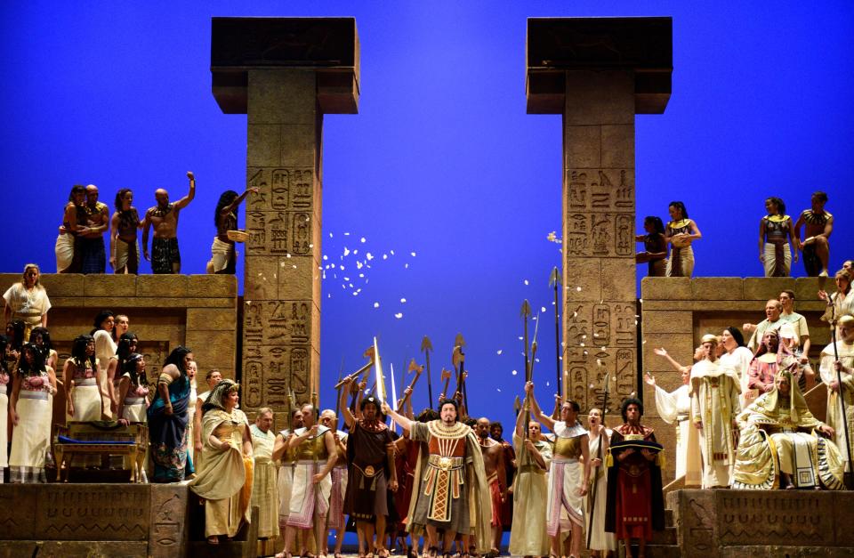 “Aida” is the epitome of grand opera. As you can see in this image of Opéra de Montreal’s production of Verdi’s opera, it is physically huge. Cincinnati Opera will present the same production this summer.