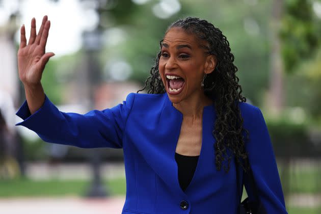 Maya Wiley arrives at a rally in Brooklyn's Fort Greene Park. An endorsement from Rep. Alexandria Ocasio-Cortez (D-N.Y.) has helped consolidate the left behind Wiley. (Photo: Michael M. Santiago/Getty Images)