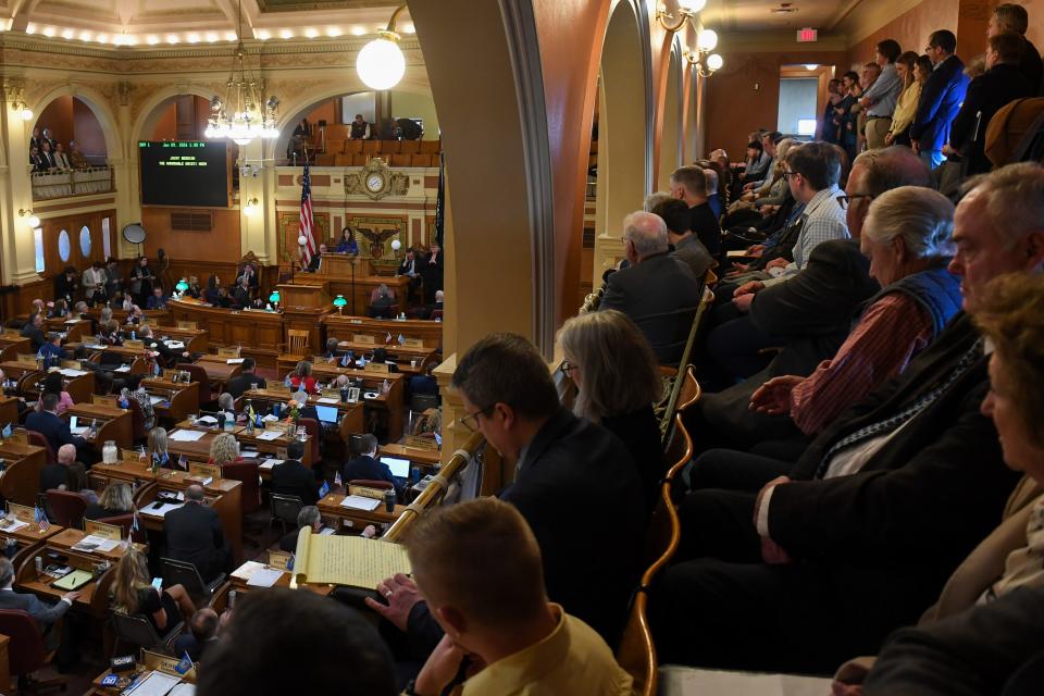 People listen to Gov. Kristi Noem's State of the State Address on Tuesday, January 9, 2024 in Pierre, South Dakota.
