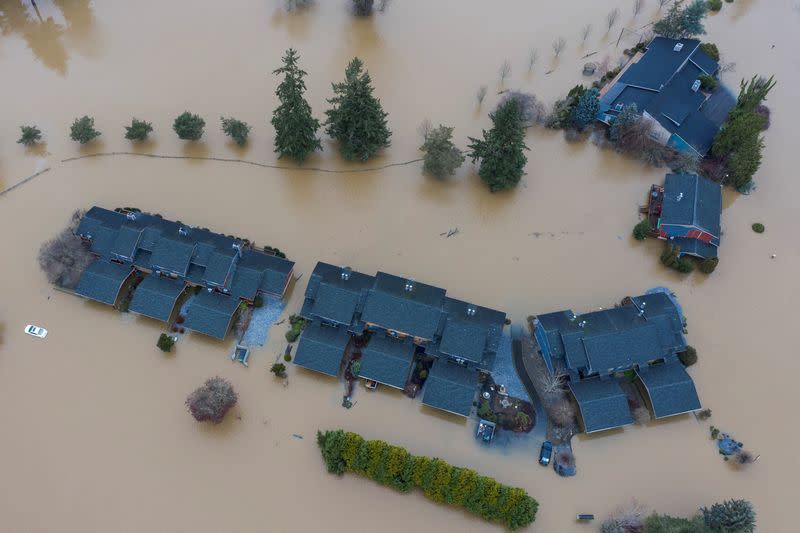 FILE PHOTO: Flooding inundates highway in Chehalis, Washington