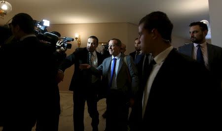 United Nations Special Representative and head of the U.N. support Mission in Libya Martin Kobler (C) arrives at a meeting with Libya's two rival governments in Tunis, Tunisia, December 10, 2015. REUTERS/Zoubeir Souissi