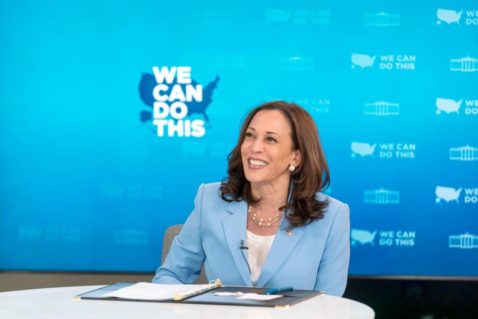 Vice President Kamala Harris delivers remarks during a virtual Vaccine Month of Action Partners Call.