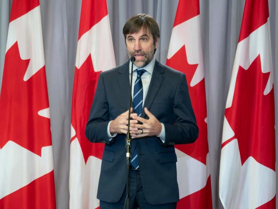 Minister of Environment and Climate Change Steven Guilbeault speaks with the media following a cabinet meeting in Ottawa on Oct. 27, 2021. (Adrian Wyld/The Canadian Press - image credit)