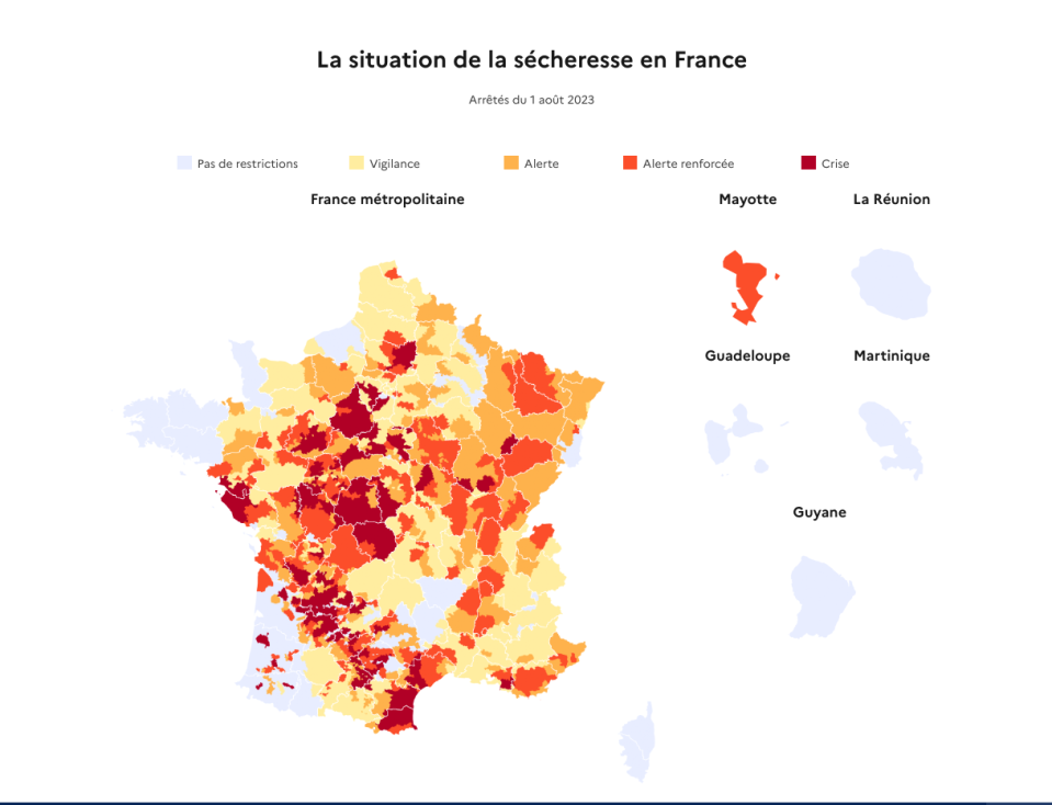 La situation de la sécheresse en France au 1er août.
