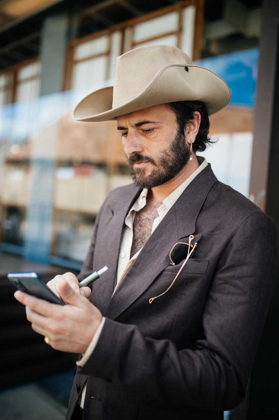 Street style at Pitti Uomo 104 in Florence, Italy on June 13, 2023.