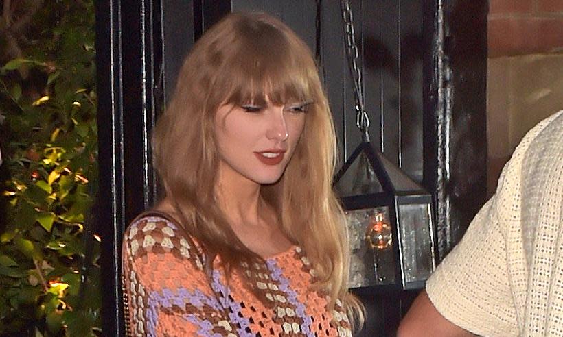 <span>Taylor Swift and Travis Kelce leave a party in London in crochet ensembles. </span><span>Photograph: CH/SplashNews.com</span>