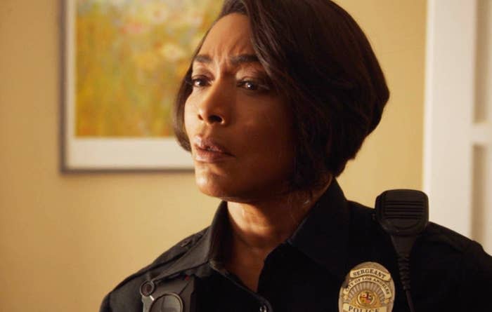 Angela Bassett in police uniform as character Athena Grant on the TV show "9-1-1"