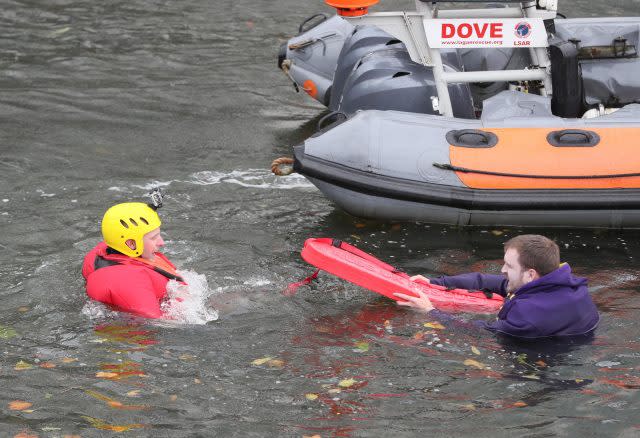 The Duke of Cambridge (not pictured) sees the work of Lagan Search and Rescue during a demonstration