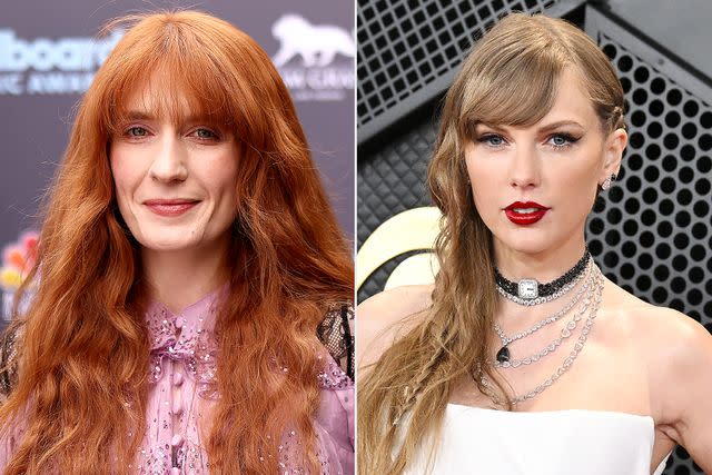 <p>Matt Winkelmeyer/Getty; Gilbert Flores/Billboard via Getty</p> Florence Welch of Florence and the Machine; Taylor Swift