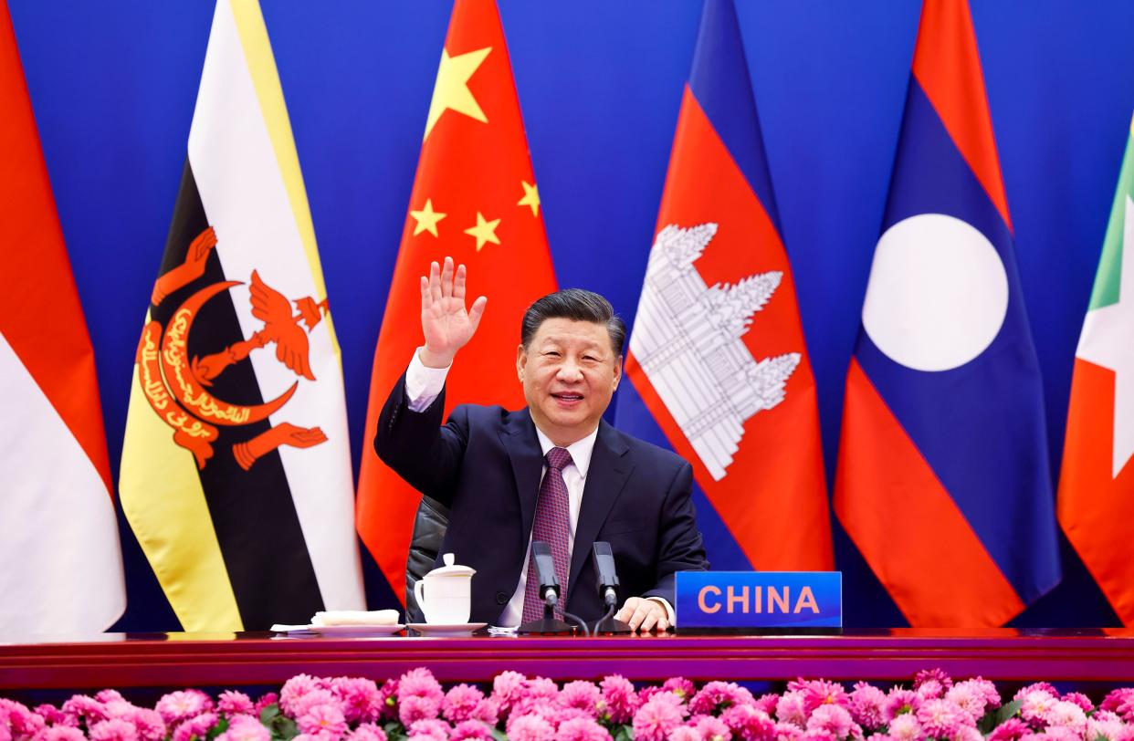 Chinese President Xi Jinping chairs the ASEAN-China Special Summit to Commemorate the 30th Anniversary of ASEAN-China Dialogue Relations via video link in Beijing, capital of China, Nov. 22, 2021. (Photo by Huang Jingwen/Xinhua via Getty Images)