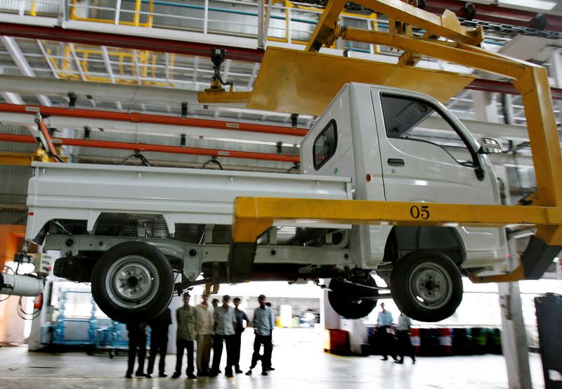 FILE PHOTO: A new vehicle is seen on the assembly line at Tata Motors' plant in Pimpri