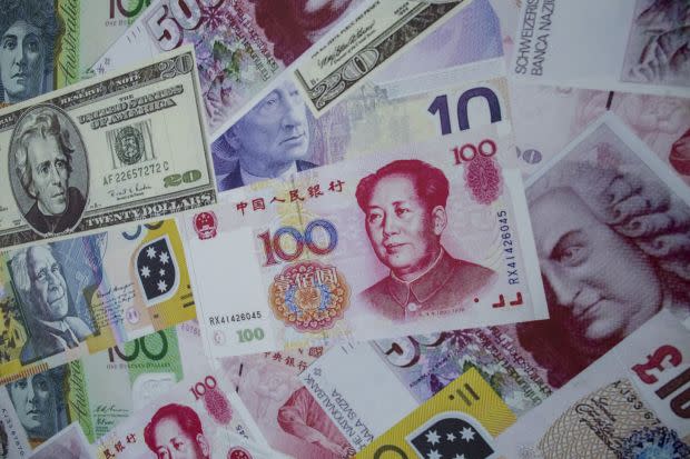 Renminbi or yuan, US dollar, euro