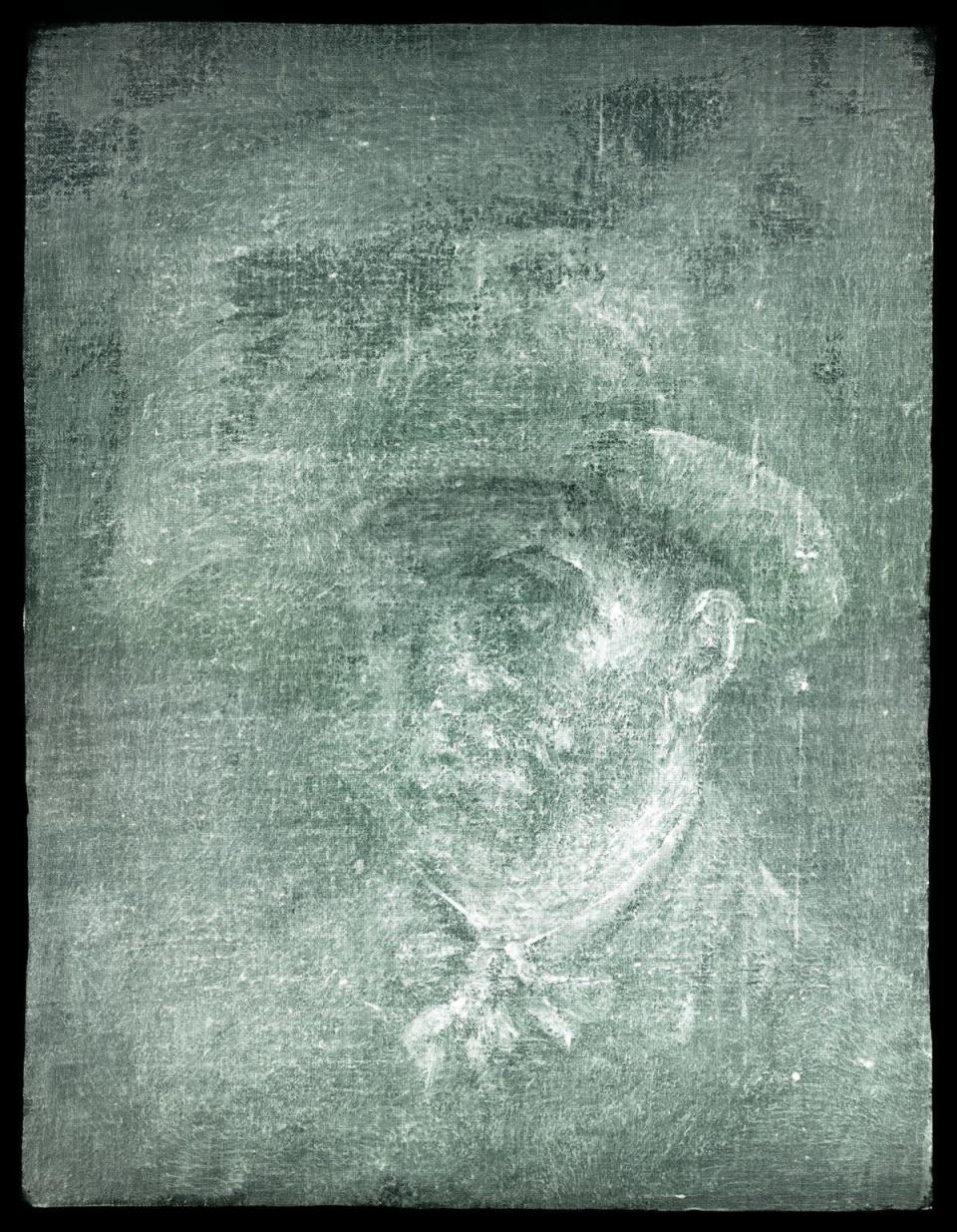 The X-ray image of the hidden self-portrait of Vincent Van Gogh (Neil Hannah/National Galleries of Scotland/PA) (PA Media)