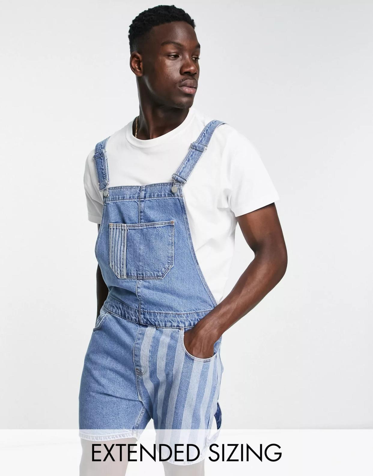 best men's overalls, ASOS DESIGN Short Denim Overalls