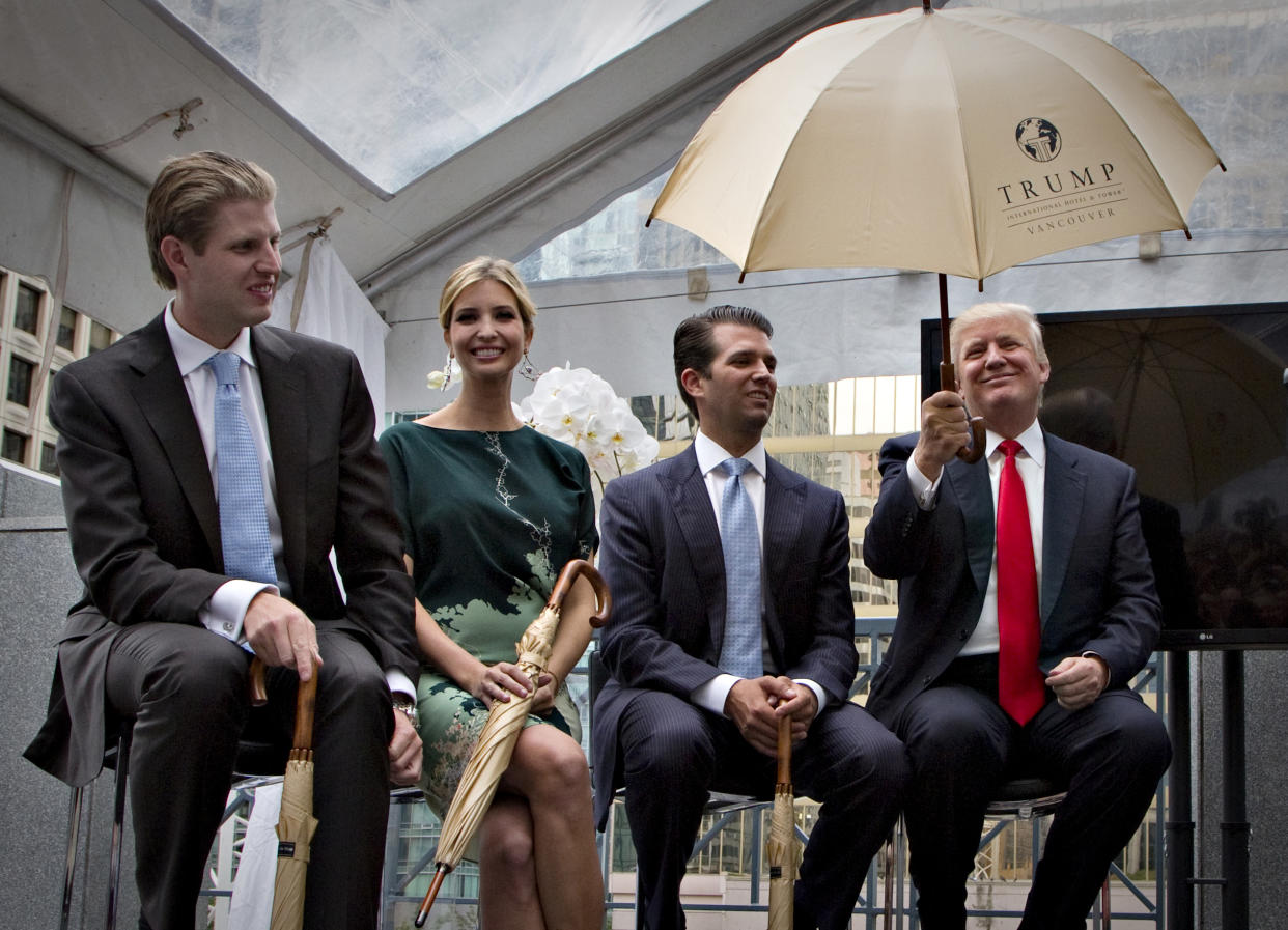 Donald Trump along with his children Eric, Ivanka and Donald Jr. attend a ceremony announcing a new hotel and condominium complex in Vancouver, British Columbia, June 19, 2013. (Andy Clark/Reuters)