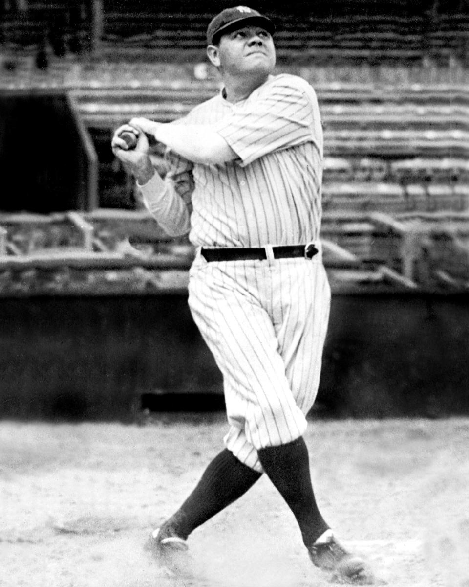New York Yankees' Babe Ruth swinging his bat
