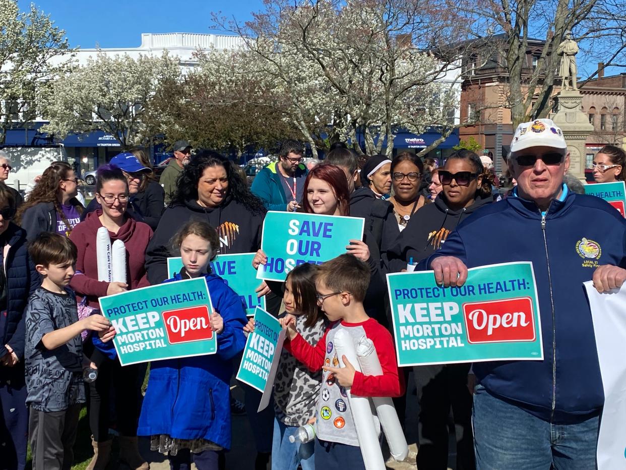 A community rally to save Morton Hospital was held on the Taunton Green on Tuesday, April 23, 2024.