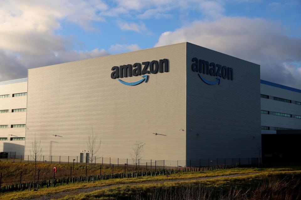 PHOTO: A general view outside an Amazon UK Services Ltd Warehouse at Leeds Distribution Park, Dec. 13, 2023, in Leeds, United Kingdom.  (Nathan Stirk/Getty Images)