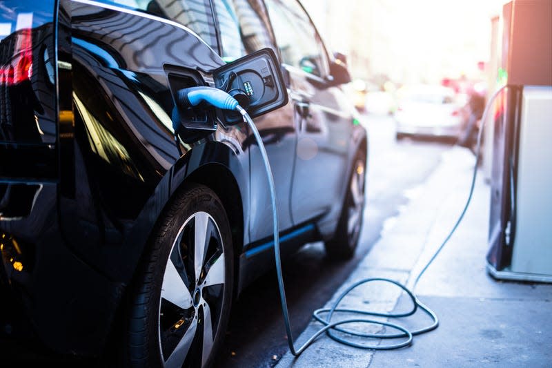 Stock photo of electric car charging