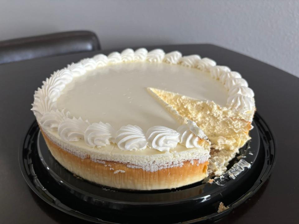 Kirkland Bakery cheesecake from Costco with slice out of it